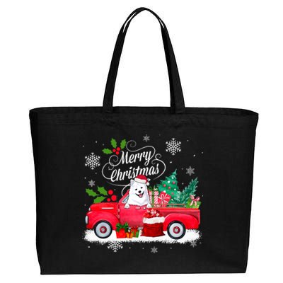 American Eskimo Dog Merry Christmas Reindeer Truck Xmas Tree Cotton Canvas Jumbo Tote