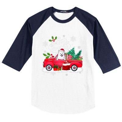 American Eskimo Dog Merry Christmas Reindeer Truck Xmas Tree Baseball Sleeve Shirt