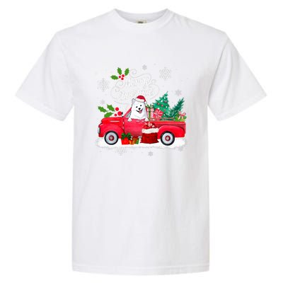 American Eskimo Dog Merry Christmas Reindeer Truck Xmas Tree Garment-Dyed Heavyweight T-Shirt