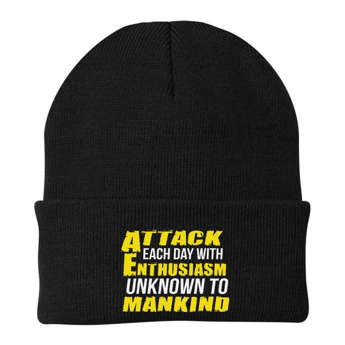 Attack Each Day With Enthusiasm Unknown To Mankind Knit Cap Winter Beanie