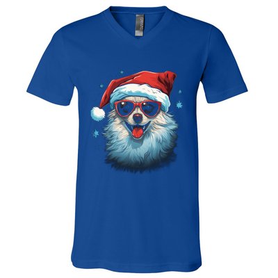 American Eskimo Dog Christmas Xmas Holiday Dog Mom Dad Gift V-Neck T-Shirt