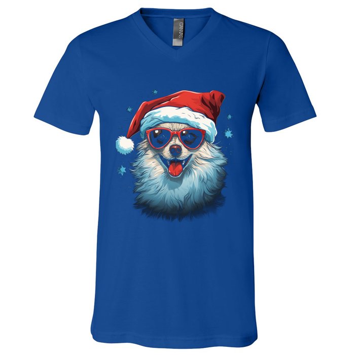 American Eskimo Dog Christmas Xmas Holiday Dog Mom Dad Gift V-Neck T-Shirt