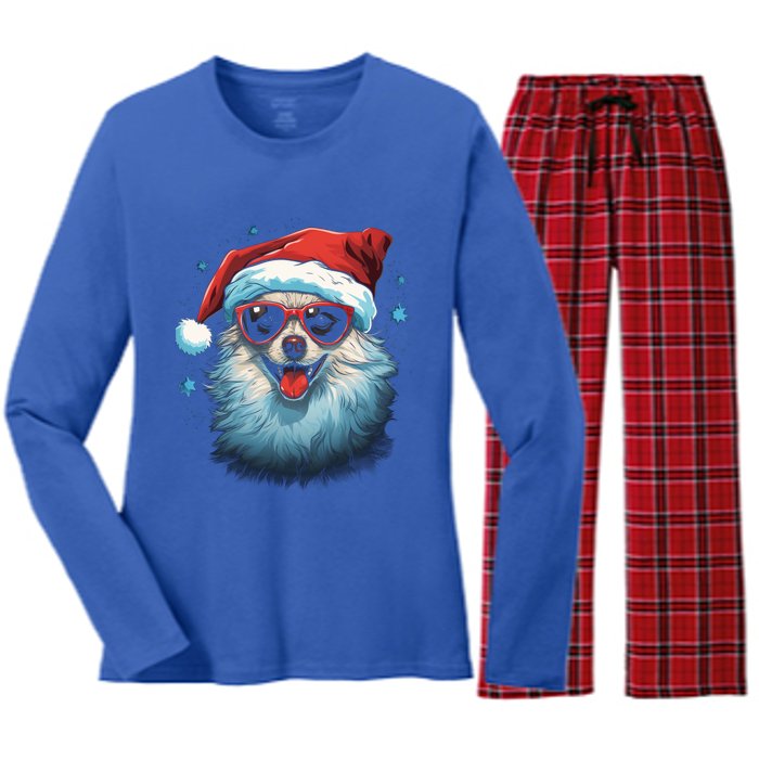 American Eskimo Dog Christmas Xmas Holiday Dog Mom Dad Gift Women's Long Sleeve Flannel Pajama Set 