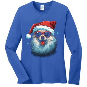 American Eskimo Dog Christmas Xmas Holiday Dog Mom Dad Gift Ladies Long Sleeve Shirt