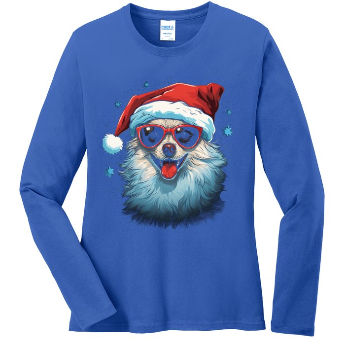 American Eskimo Dog Christmas Xmas Holiday Dog Mom Dad Gift Ladies Long Sleeve Shirt