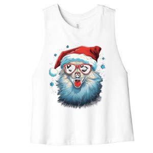 American Eskimo Dog Christmas Xmas Holiday Dog Mom Dad Gift Women's Racerback Cropped Tank