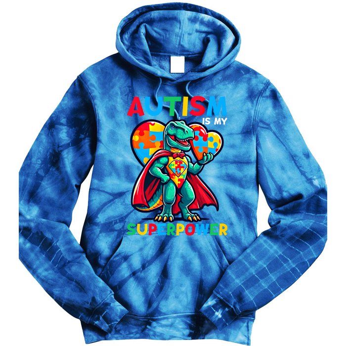 Autism Embrace Differences Dinosaur Trex Cute Puzzle Gift Tie Dye Hoodie