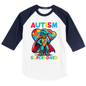 Autism Embrace Differences Dinosaur Trex Cute Puzzle Gift Baseball Sleeve Shirt