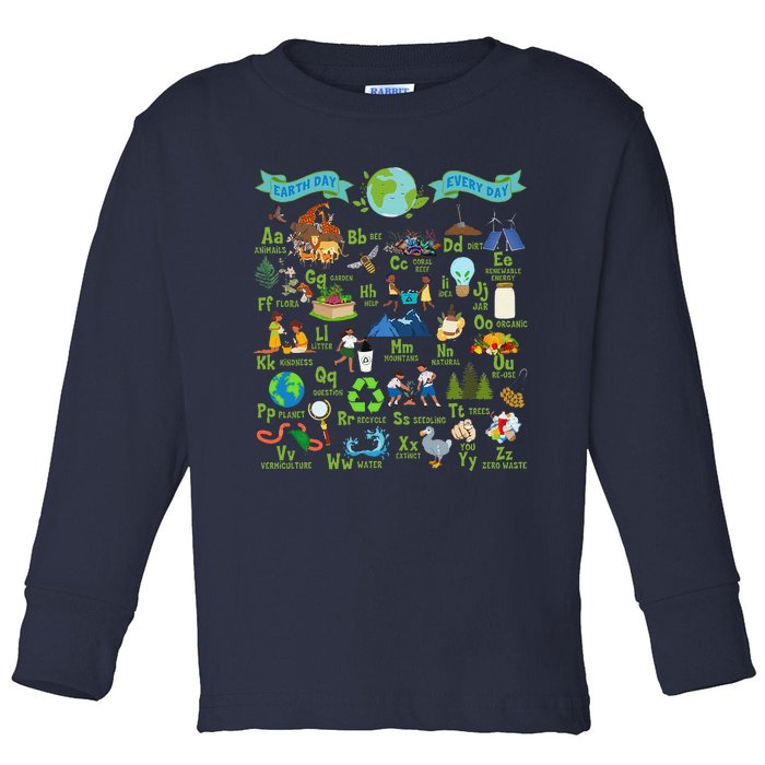 Alphabet Earth Day Every Day Abcs Save Planet Teacher Toddler Long Sleeve Shirt