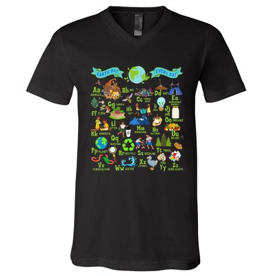 Alphabet Earth Day Every Day ABCs Save Planet Teacher V-Neck T-Shirt