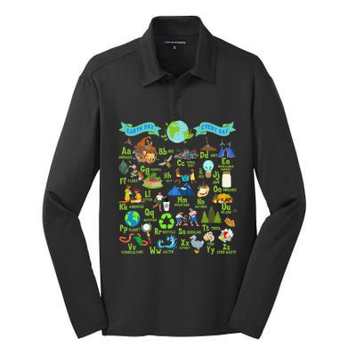 Alphabet Earth Day Every Day ABCs Save Planet Teacher Silk Touch Performance Long Sleeve Polo