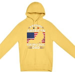 American Eskimo Dog Dad Owner Usa Flag 4th Of July America Premium Pullover Hoodie