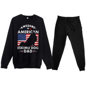 American Eskimo Dog Dad Owner Usa Flag 4th Of July America Premium Crewneck Sweatsuit Set