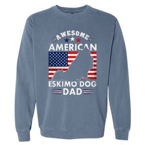 American Eskimo Dog Dad Owner Usa Flag 4th Of July America Garment-Dyed Sweatshirt