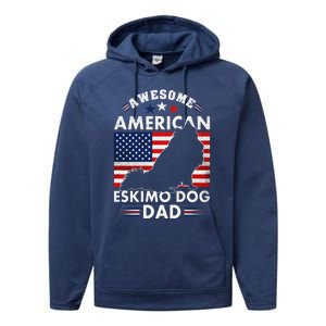 American Eskimo Dog Dad Owner Usa Flag 4th Of July America Performance Fleece Hoodie