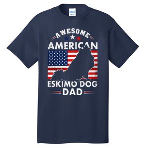 American Eskimo Dog Dad Owner Usa Flag 4th Of July America Tall T-Shirt