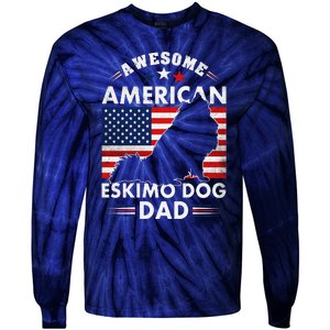 American Eskimo Dog Dad Owner Usa Flag 4th Of July America Tie-Dye Long Sleeve Shirt