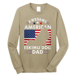 American Eskimo Dog Dad Owner Usa Flag 4th Of July America Long Sleeve Shirt