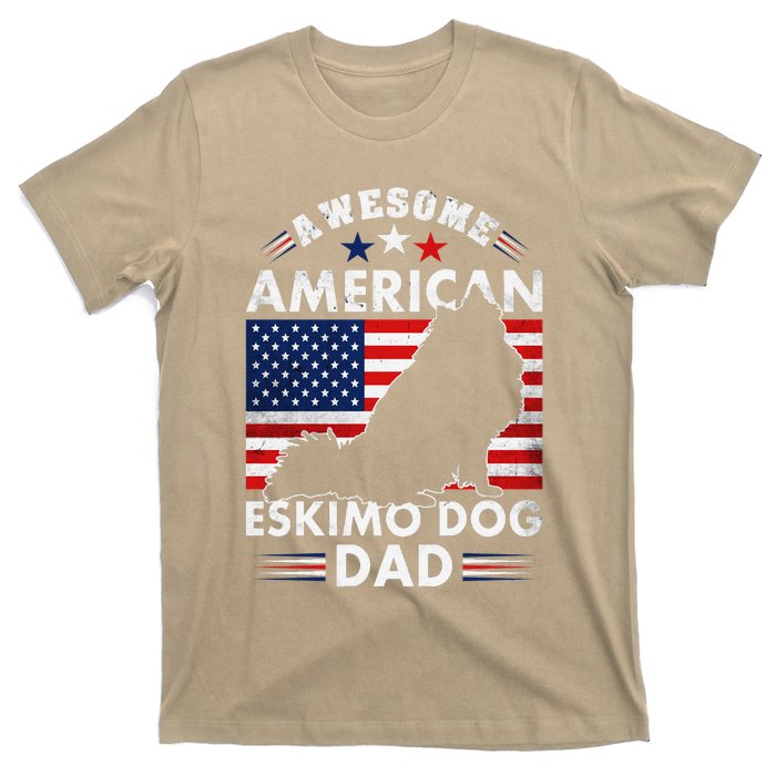 American Eskimo Dog Dad Owner Usa Flag 4th Of July America T-Shirt