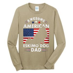 American Eskimo Dog Dad Owner Usa Flag 4th Of July America Tall Long Sleeve T-Shirt