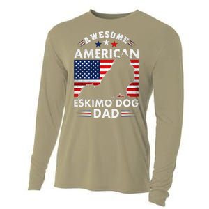 American Eskimo Dog Dad Owner Usa Flag 4th Of July America Cooling Performance Long Sleeve Crew