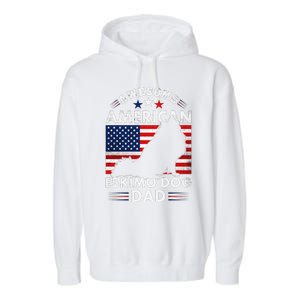 American Eskimo Dog Dad Owner Usa Flag 4th Of July America Garment-Dyed Fleece Hoodie