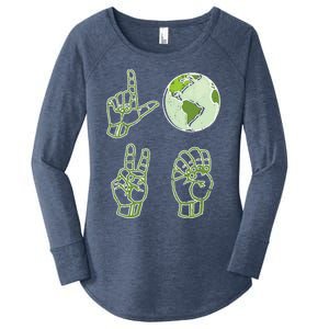 ASL Earth Day Love Environmentalist Sign Language Teacher Women's Perfect Tri Tunic Long Sleeve Shirt