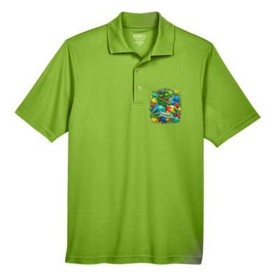 Autism Embrace Differences Dinosaur Trex Puzzle Gift Men's Origin Performance Pique Polo