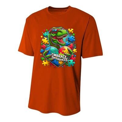 Autism Embrace Differences Dinosaur Trex Puzzle Gift Performance Sprint T-Shirt