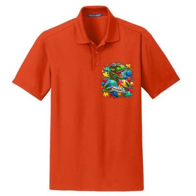 Autism Embrace Differences Dinosaur Trex Puzzle Gift Dry Zone Grid Polo