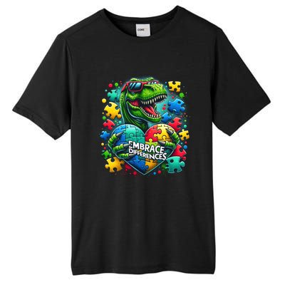 Autism Embrace Differences Dinosaur Trex Puzzle Gift Tall Fusion ChromaSoft Performance T-Shirt