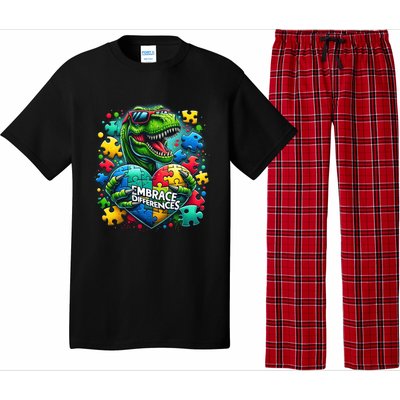 Autism Embrace Differences Dinosaur Trex Puzzle Gift Pajama Set