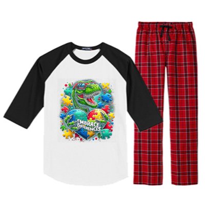 Autism Embrace Differences Dinosaur Trex Puzzle Gift Raglan Sleeve Pajama Set