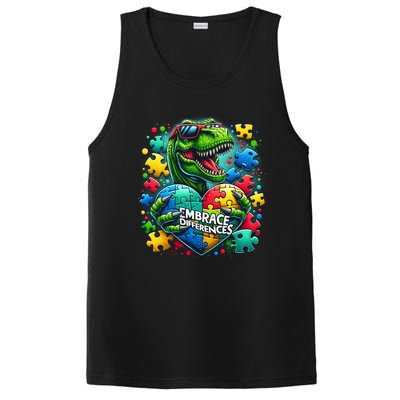 Autism Embrace Differences Dinosaur Trex Puzzle Gift PosiCharge Competitor Tank