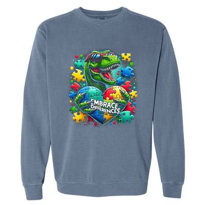 Autism Embrace Differences Dinosaur Trex Puzzle Gift Garment-Dyed Sweatshirt