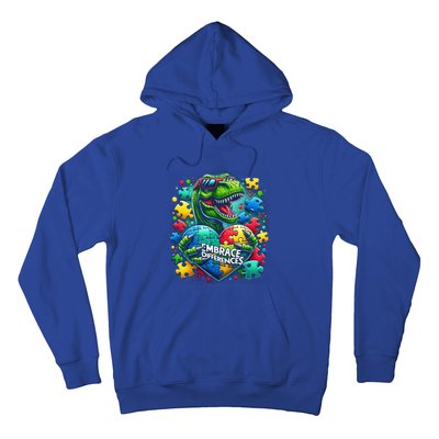 Autism Embrace Differences Dinosaur Trex Puzzle Gift Hoodie