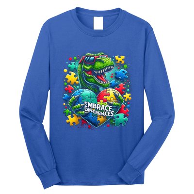 Autism Embrace Differences Dinosaur Trex Puzzle Gift Long Sleeve Shirt