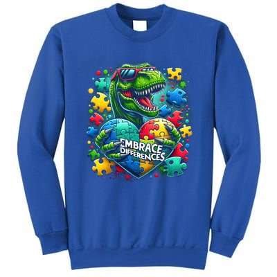 Autism Embrace Differences Dinosaur Trex Puzzle Gift Sweatshirt