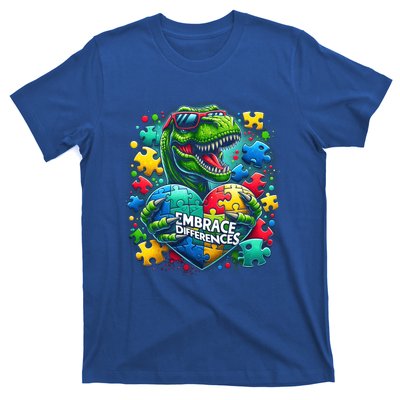 Autism Embrace Differences Dinosaur Trex Puzzle Gift T-Shirt