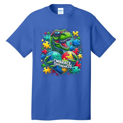 Autism Embrace Differences Dinosaur Trex Puzzle Gift Tall T-Shirt