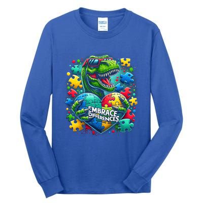 Autism Embrace Differences Dinosaur Trex Puzzle Gift Tall Long Sleeve T-Shirt