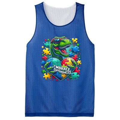 Autism Embrace Differences Dinosaur Trex Puzzle Gift Mesh Reversible Basketball Jersey Tank