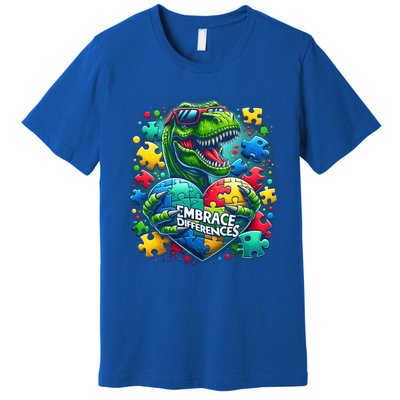 Autism Embrace Differences Dinosaur Trex Puzzle Gift Premium T-Shirt