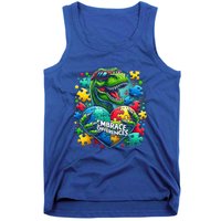 Autism Embrace Differences Dinosaur Trex Puzzle Gift Tank Top