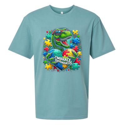 Autism Embrace Differences Dinosaur Trex Puzzle Gift Sueded Cloud Jersey T-Shirt