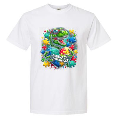 Autism Embrace Differences Dinosaur Trex Puzzle Gift Garment-Dyed Heavyweight T-Shirt