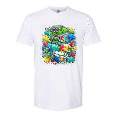 Autism Embrace Differences Dinosaur Trex Puzzle Gift Softstyle CVC T-Shirt