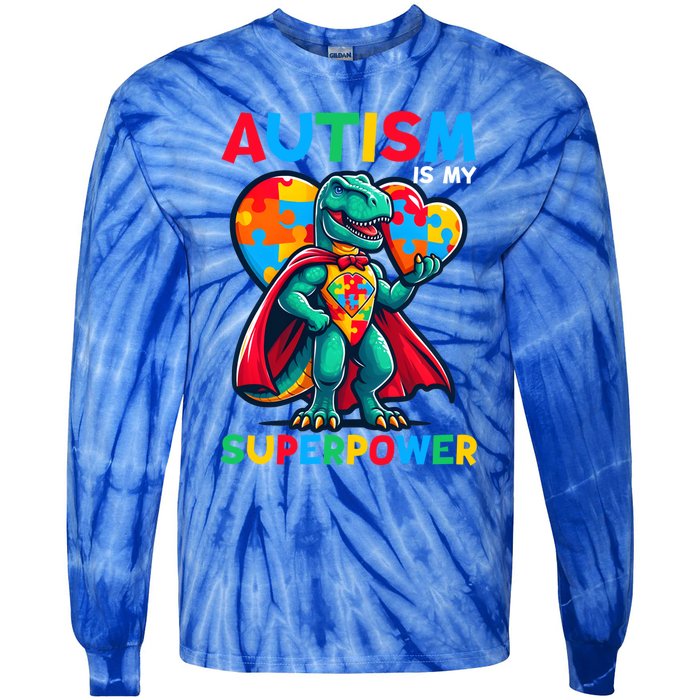 Autism Embrace Differences Dinosaur Trex Cute Puzzle Gift Tie-Dye Long Sleeve Shirt