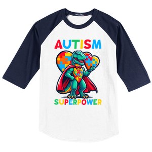 Autism Embrace Differences Dinosaur Trex Cute Puzzle Gift Baseball Sleeve Shirt