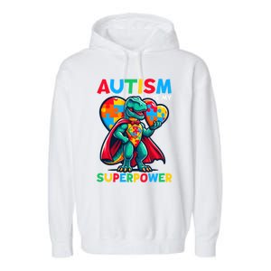 Autism Embrace Differences Dinosaur Trex Cute Puzzle Gift Garment-Dyed Fleece Hoodie